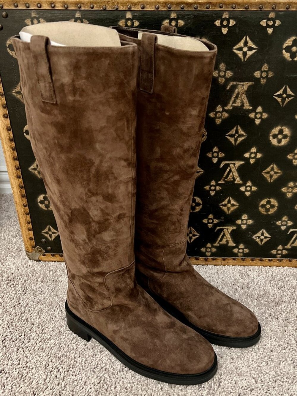 Tony Bianco Hayes Brown Suede Knee High Boots, Flat Lug Sole, NEW